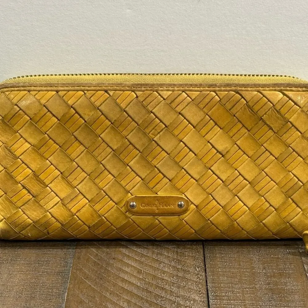 Cole Haan Heritage Weave Yellow Leather Wallet See pics for pen mark